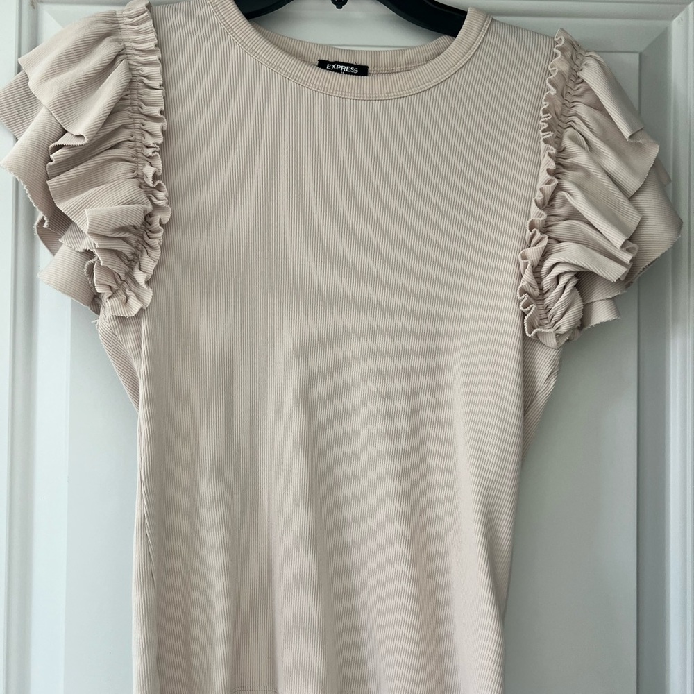 Express Cream Ruffle Sleeve Top